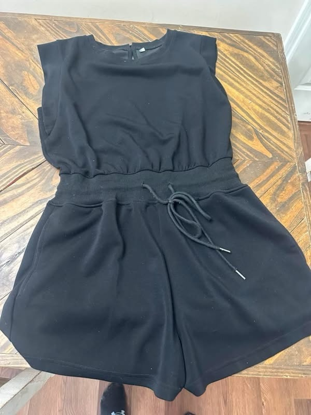 Black Sleeveless Drawstring Waist Romper